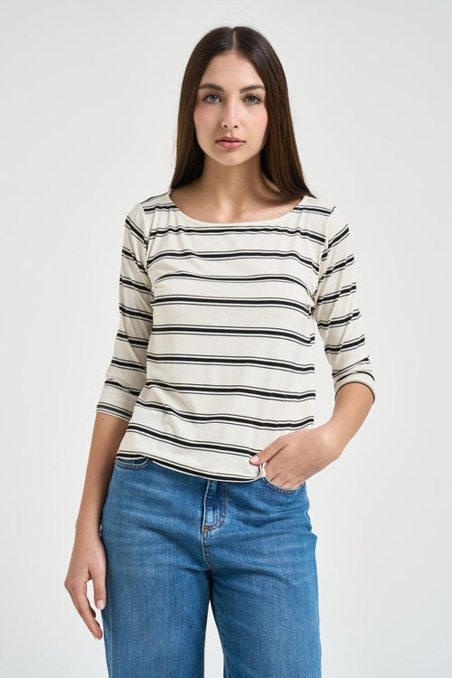 Maglia donna a righe panna e nera - 1