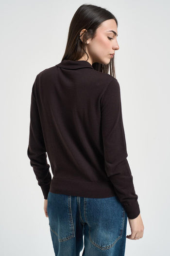 Polo donna manica lunga marrone - 4
