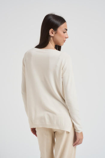 Maglia donna scollo a barca panna - 3