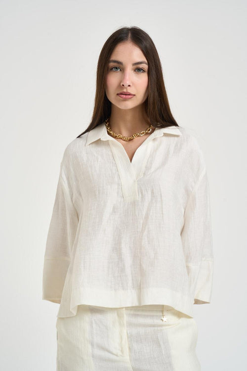 Blusa donna scollo a V avorio - 2
