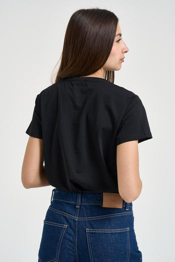 T-shirt donna logo con strass nera - 4