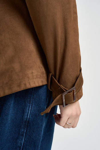 Trench donna corto in suede marrone - 6