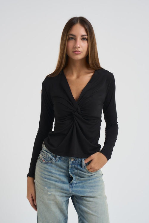 Maglia donna scollo a V nera