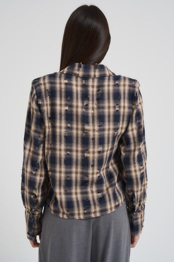 Camicia donna tartan beige e blu - 4