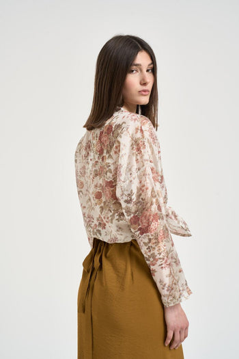 Camicia donna con stampa floreale panna - 4
