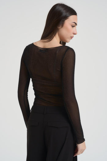 Top donna scollo a barca nera - 3