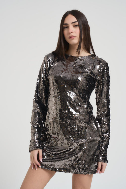 Miniabito donna con paillettes argento - 2