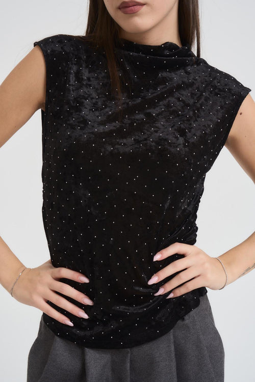 Top donna in velluto nero con strass - 2