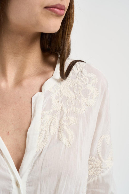 Camicia donna con ricami floreali burro - 2