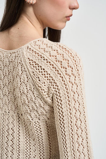 Maglia donna corta traforata beige - 4