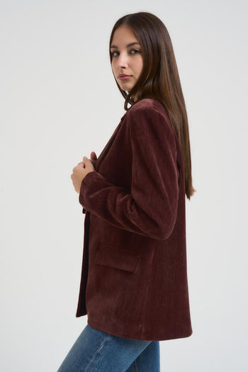 Giacca donna monopetto in velluto bordeaux - 3