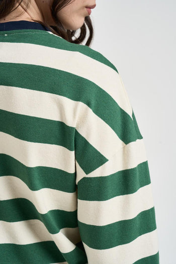 Maglia donna a righe verde e panna - 4