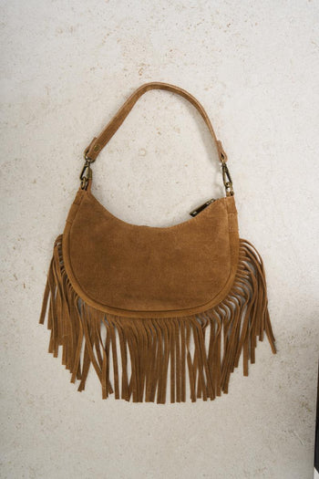 Women's shoulder bag in camel suede - 3
