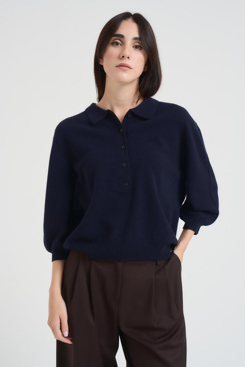 Maglione pullover donna collo polo blu