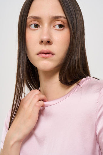 T-shirt donna girocollo rosa satinata - 3