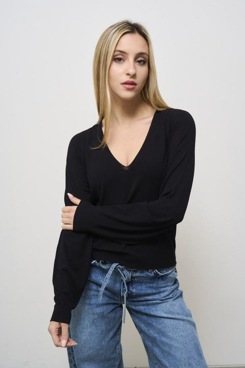 Women's black V-neck sweater