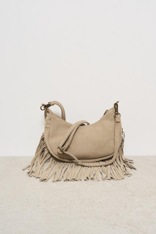 Borsa donna a spalla in camoscio beige
