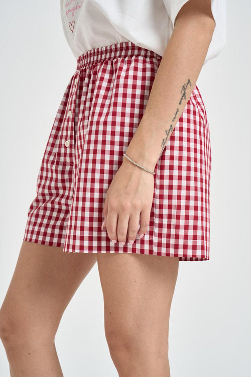 Shorts donna boxer a quadretti rosso e bianco - 2