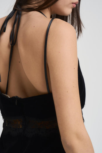 Top donna in velluto con pizzo nero - 5