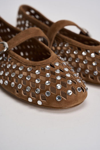 Ballerina donna nocciola traforata con borchie silver - 4
