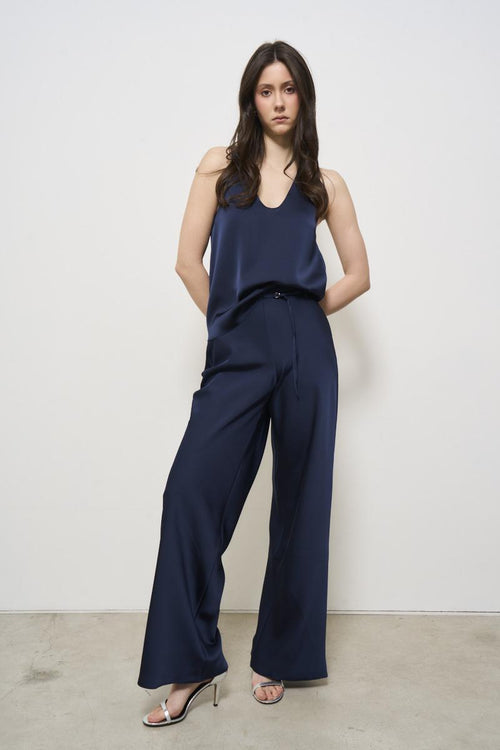 Women's top in midnight blue satin