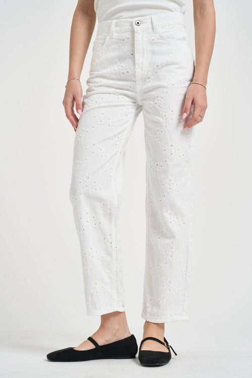 Jeans donna a sigaretta sangallo in denim bianco