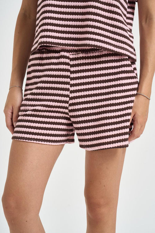Shorts donna a righe marrone e rosa - 1