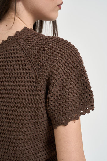Polo donna in maglia traforata marrone - 4