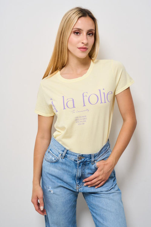 T-shirt donna girocollo gialla pastello