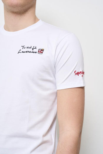 T-shirt uomo girocollo bianca con ricamo<BR/> - 3