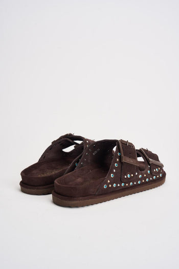 Sandalo donna in suede marrone con borchie - 6