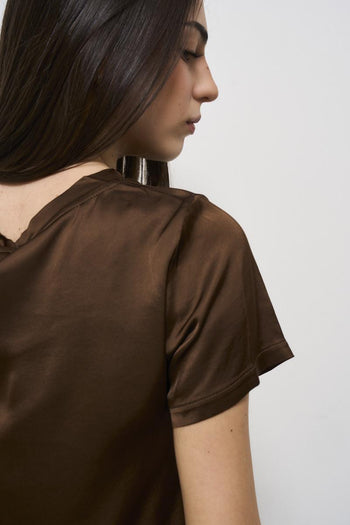 Brown satin women's t-shirt - 5