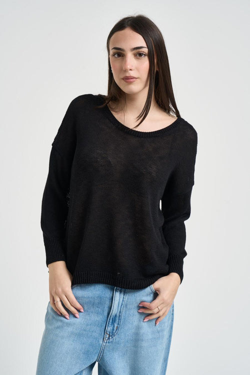 Maglia donna scollo a barca nera - 1