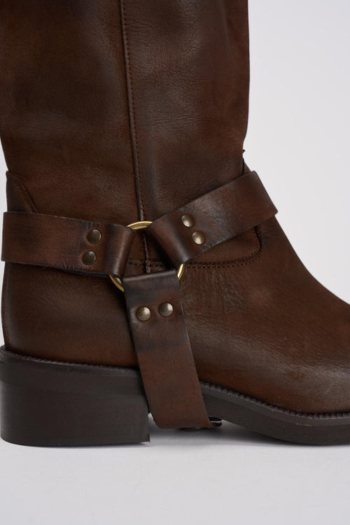 Stivale biker marrone in pelle invecchiata - 2