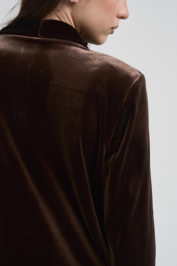 Giacca donna monopetto in velluto marrone - 6