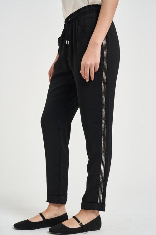 Pantalone donna tuta nero con strass - 2
