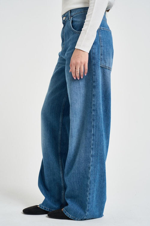 Jeans donna gamba larga in denim blu - 2
