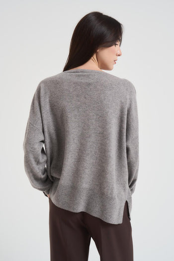 Maglia donna girocollo ampio grigia - 3