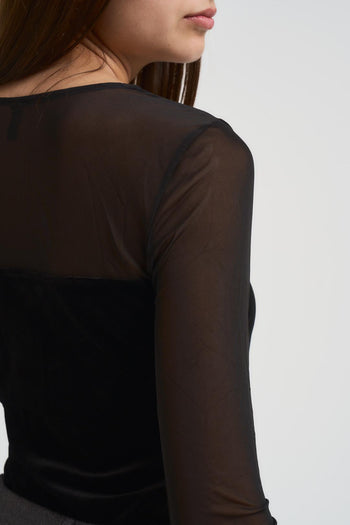Top donna in velluto e semitrasparente nero - 4