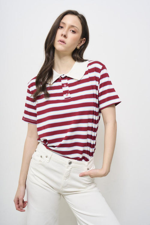 Women's red striped polo shirt