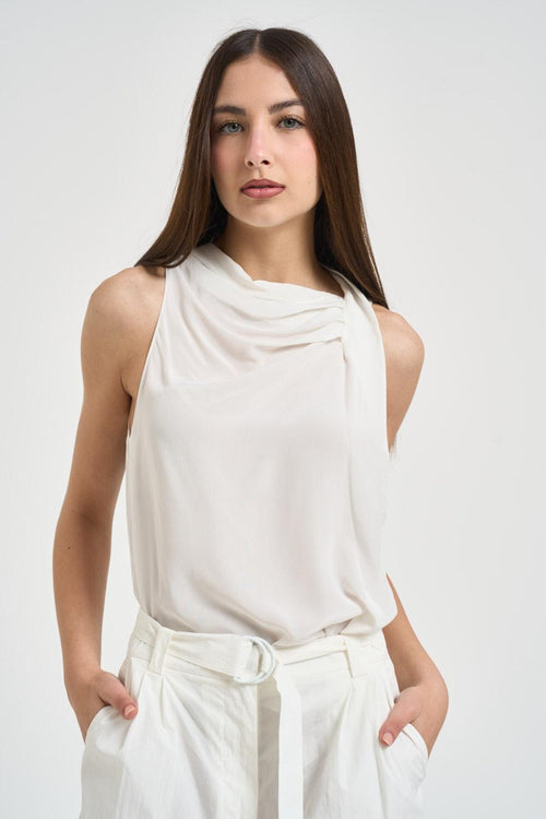 Blusa donna con drappeggio bianca - 2