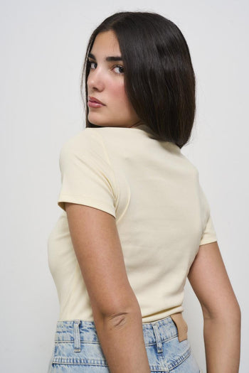 Women's cream crew neck t-shirt - 3