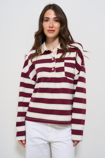 Polo donna a righe bordeaux - 6