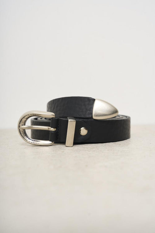 Cintura uomo in pelle nera martellata - 1