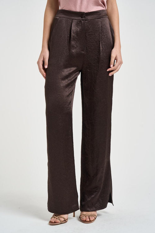 Pantalone donna satinato marrone