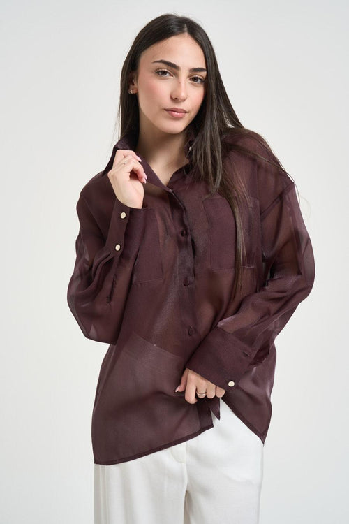 Camicia donna in organza melanzana