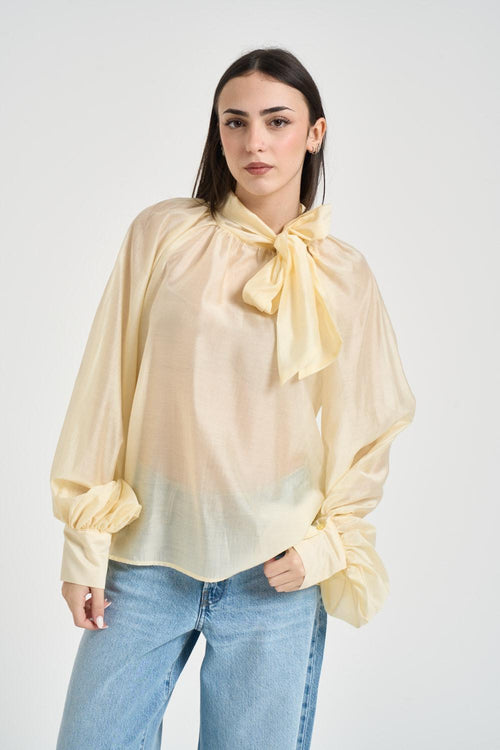 Camicia donna con fiocco senape