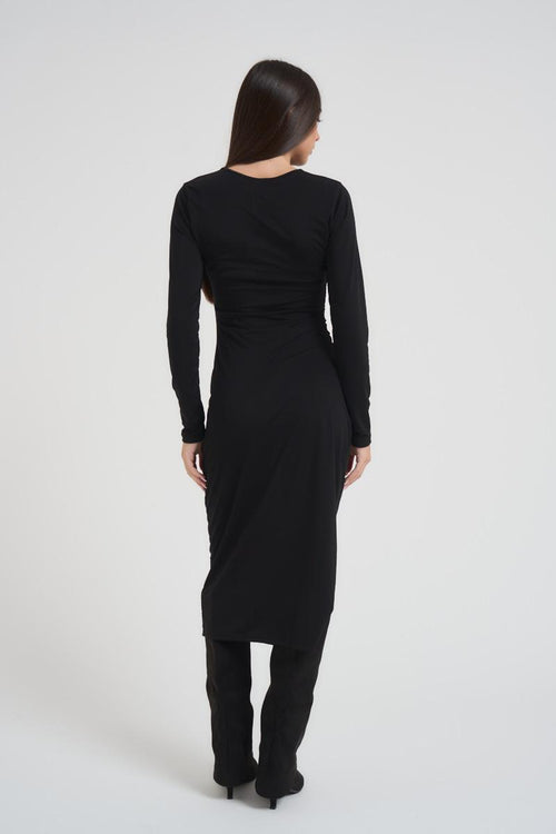 Abito donna midi con spacco nero - 2