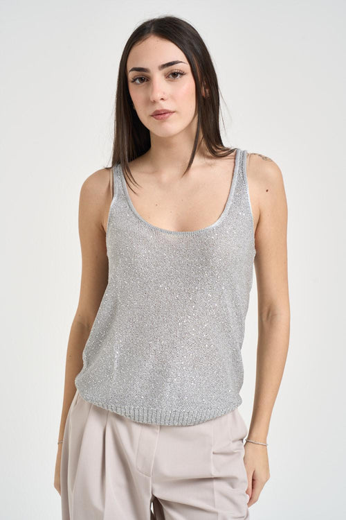 Top donna in maglia lurex argento