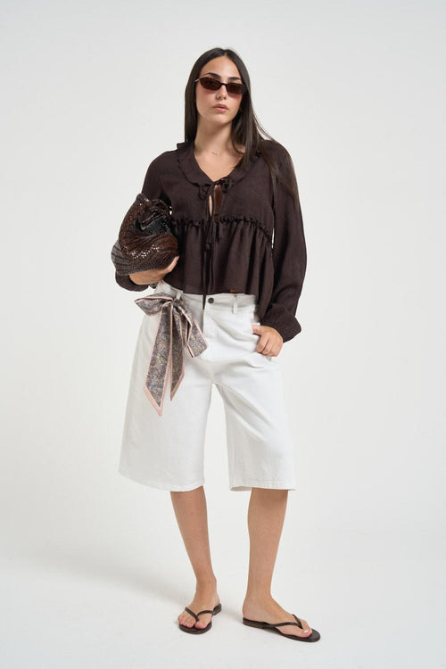 Blusa donna a manica lunga marrone - 1